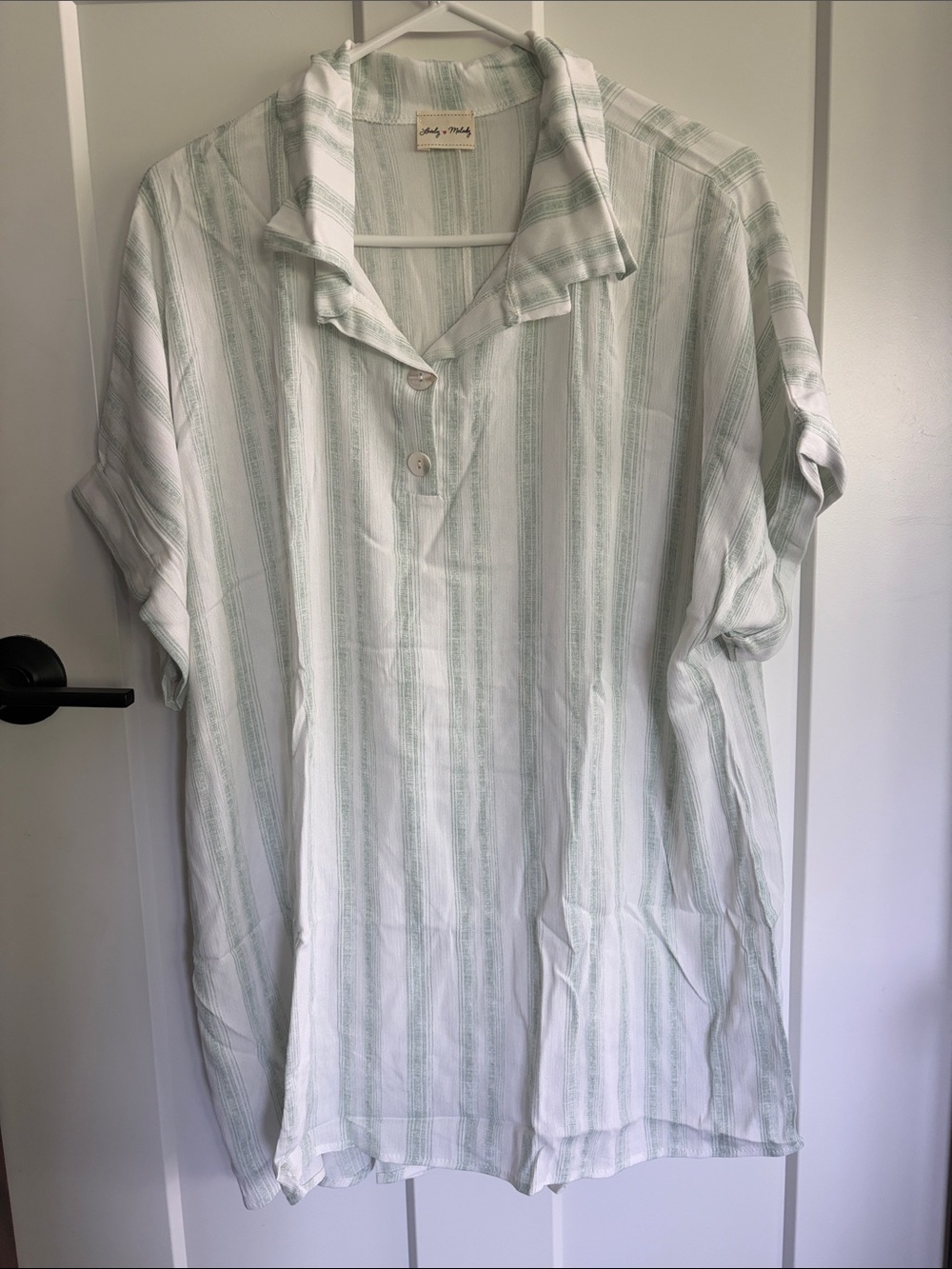 Light Green Stripe Short-Sleeve Womens  Shirt